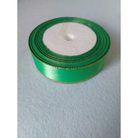 Лента атласная с золот.люрексом/ ш.25мм/ цв.зеленый/ 22,8 м в рулоне